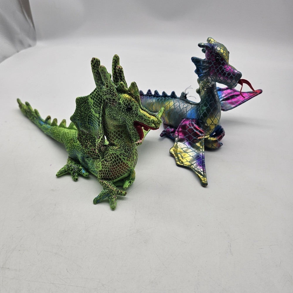 Dragon Plush Stuffed Animal Toys Small Beanie Metallic Wings Lot 2 Cute